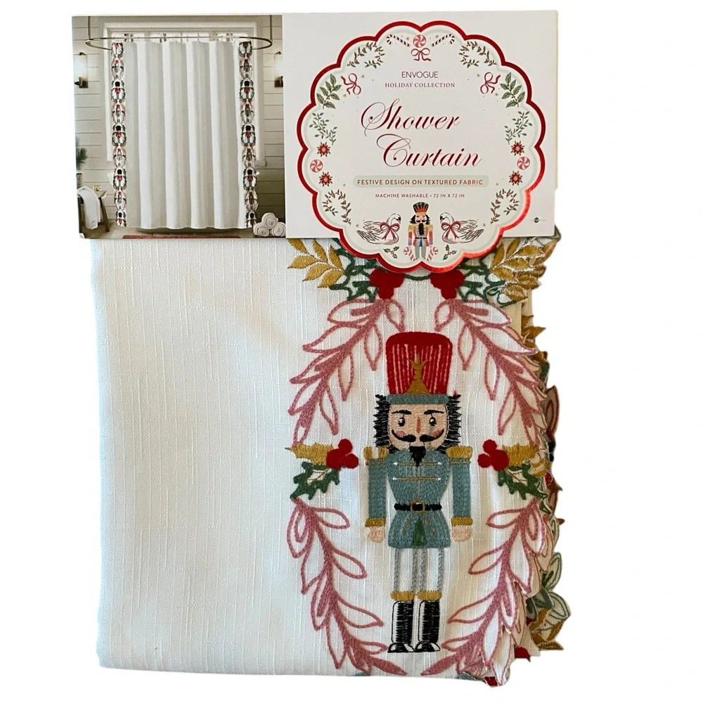 Envogue Embroidered NUTCRACKER Christmas Shower Curtain 72x72 Holiday NEW